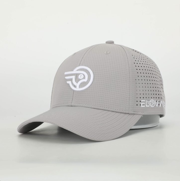 Elovate Stone Grey Golf Cap. Embroidery and side holes